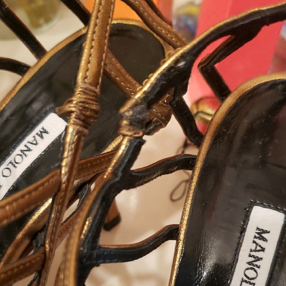 Manolo Blahnik Metallic Leather Slingback Sandals + Dust Bag. - Picture 8 of 16